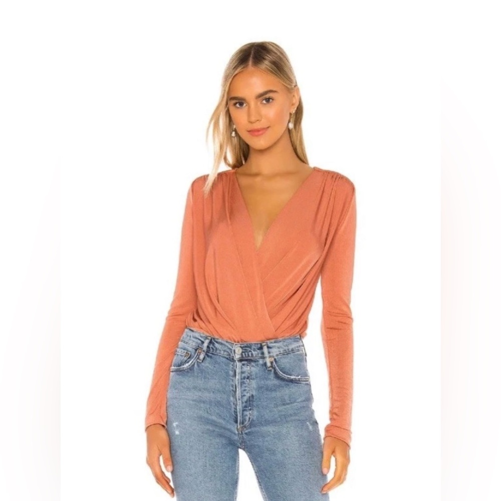 Free People Intimately Free People Orange Deep Cut Long Sleeve Bodysuit Small